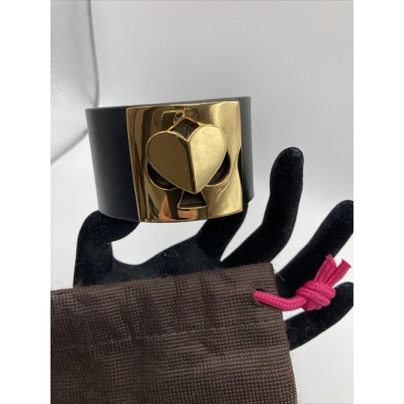 Kate Spade Logo Twist Lock Heart Leather Bracelet Brown Gold gift bag 8" NWOT - Picture 4 of 12